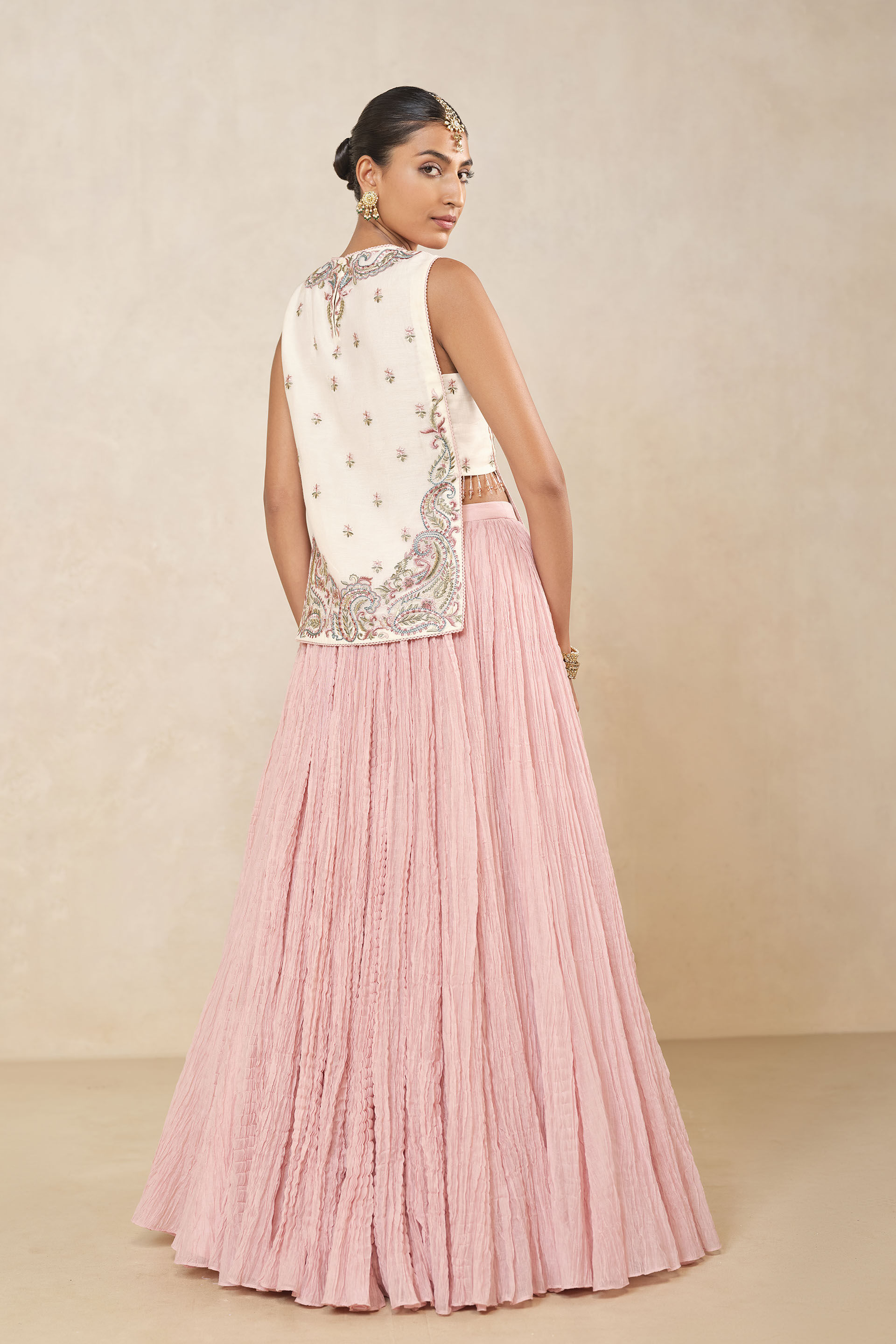 Fariha Embroidered Mul Skirt Set - Pink